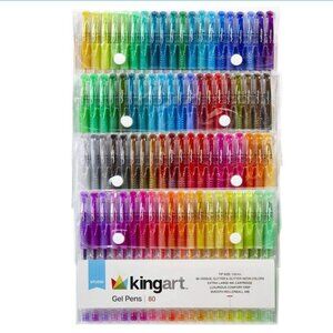 KINGART 80 GLITTER Rollerball GEL PENS Sparkling Colors with Soft-Grip Book